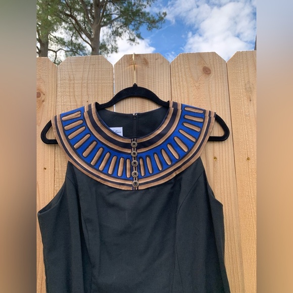 Vintage 80s‎ Jennifer Jeffries Women 14 A-Line Short Sleeve Dress Black Blue - Picture 4 of 8